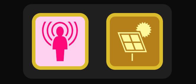 A small image showing the icons for The Garden’s renovations, Solar Panels and Psychoacoustics.